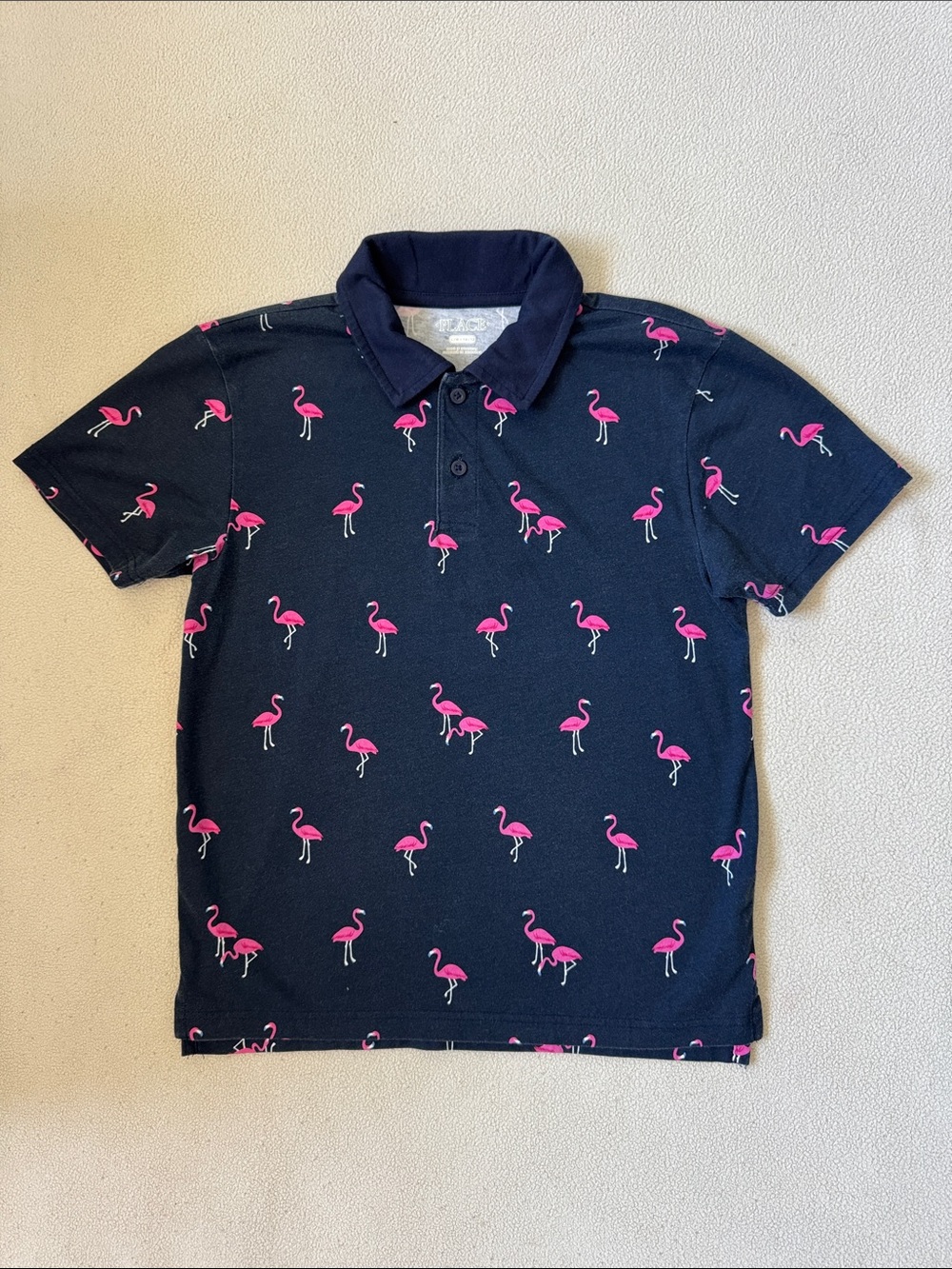 The Children's Place Navy Polo with Pink Flamingo Print